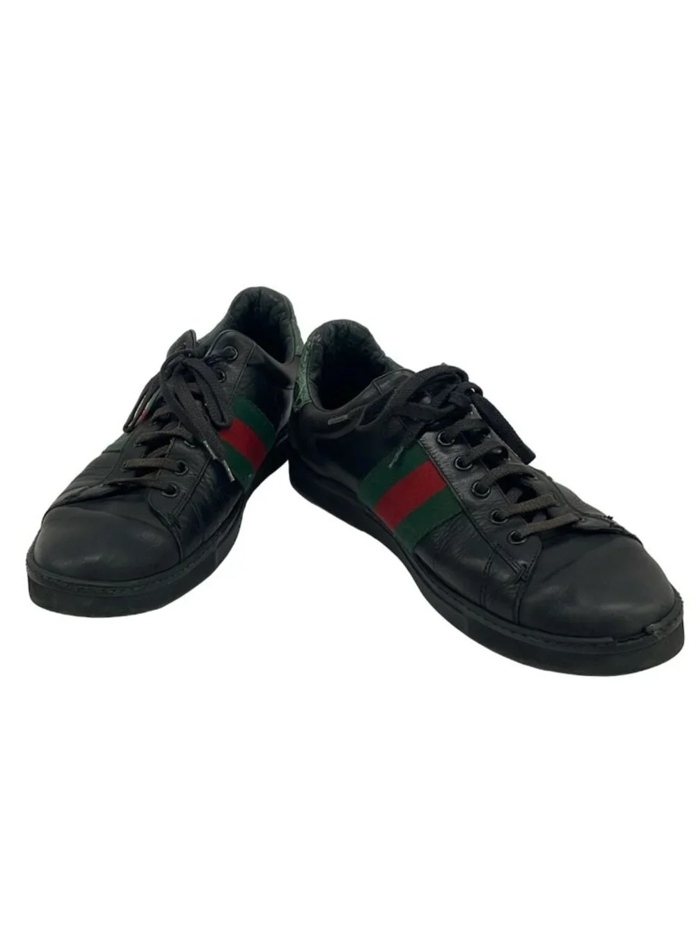 Gucci Sneakers Black Dark Green Red Embossed Leather
